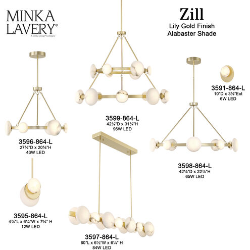 Zill LED 42.13 inch Lily Gold Chandelier Ceiling Light